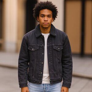 Madewell SZ S Men's Sherpa Classic Jean Jacket in Black AA394 $175